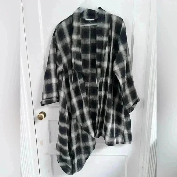 Bryn Walker Open Front Lagenlook Asymmetric Shirt Jacket Linen Size M - Picture 3 of 3